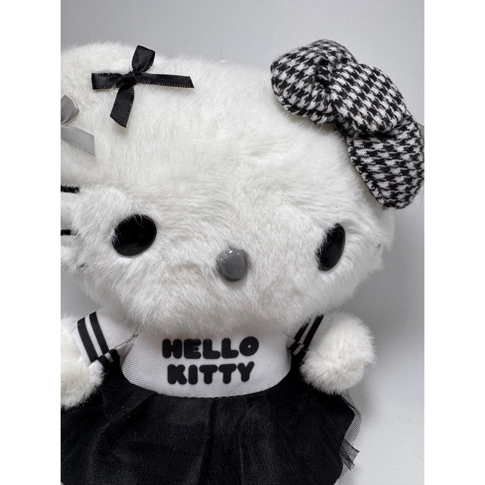 Sanrio Hello Kitty Goth Plush Toy Black White Houndstooth Bow Tutu Skirt NWOT - Picture 2 of 5
